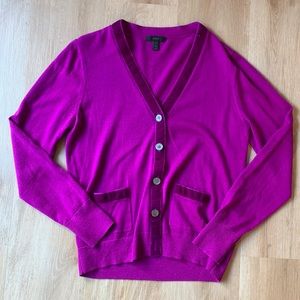 J. Crew purple magenta velvet ribbon trim cardigan sweater